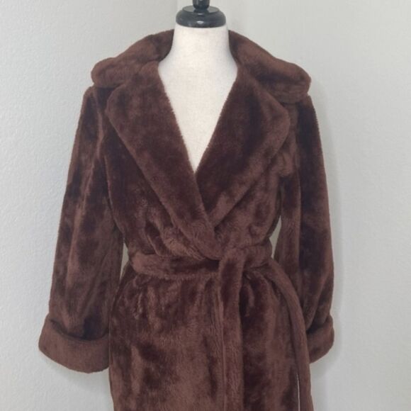 A Borg Fabric Tiffany Loungewear 70's Chocolate Brown Thick Fluffy Belted Robe - Picture 14 of 15
